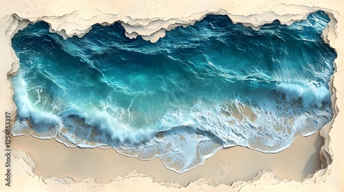 Breathtaking top down view of a tropical beach where turquoise waters meet soft white sand leaving mesmerizing patterns created by the waves