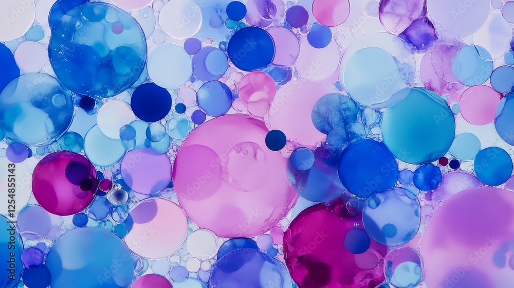 Abstract Blue Purple Spheres Fluid Art Close Up Circular Forms Bubbles Design Decorative Elements