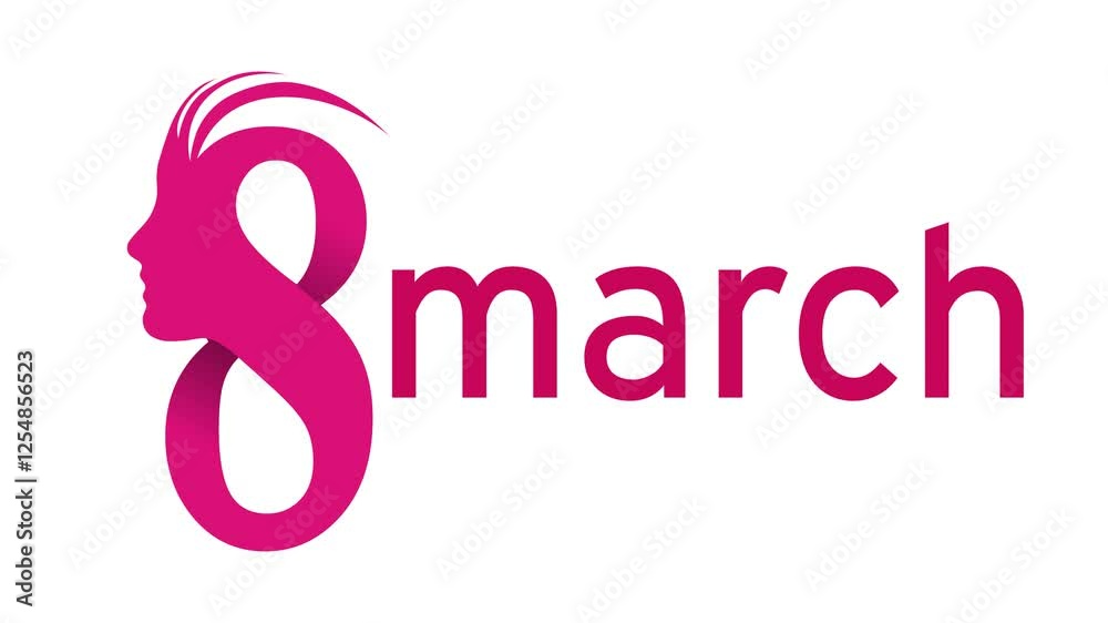 Pink logo for celebrating international women's day on march 8 with female profile