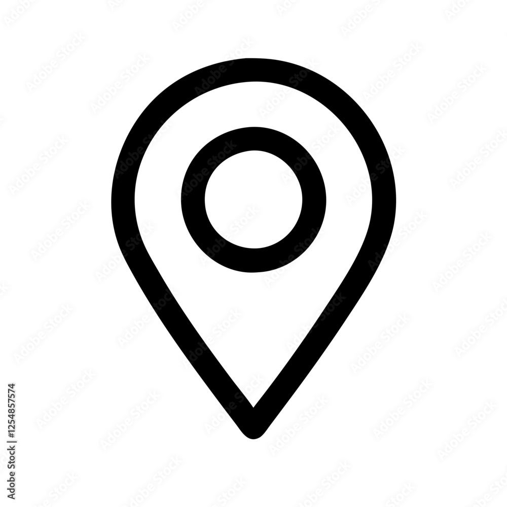Location pin icon design with simple shapes, black and white, indicating position and navigation Location pin icon design with simple shapes, black and white, indicating position and navigation