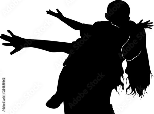 Mother's day silhouette, Illustration A boy happily rides on his mother's back