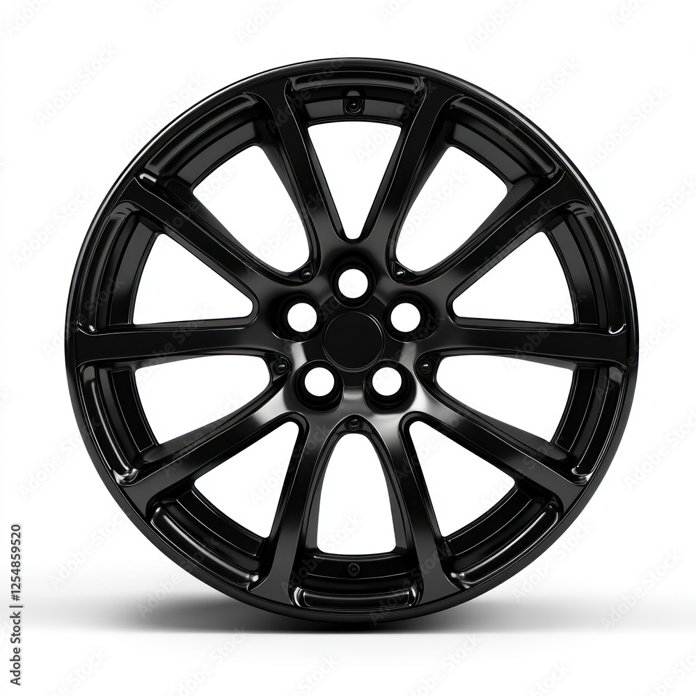 Obraz premium Black alloy wheel, isolated on white background, for automotive use