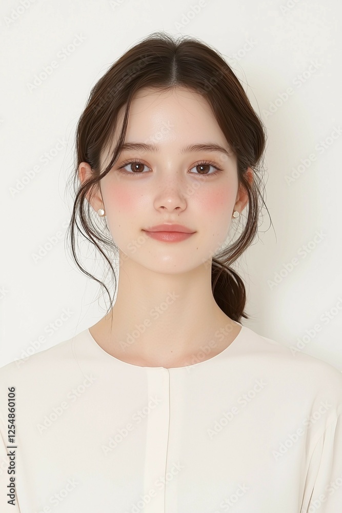 Minimalist Beauty Portrait of a Woman with Natural Glow and Subtle Freckles Minimalist Beauty Portrait of a Woman with Natural Glow and Subtle Freckles
