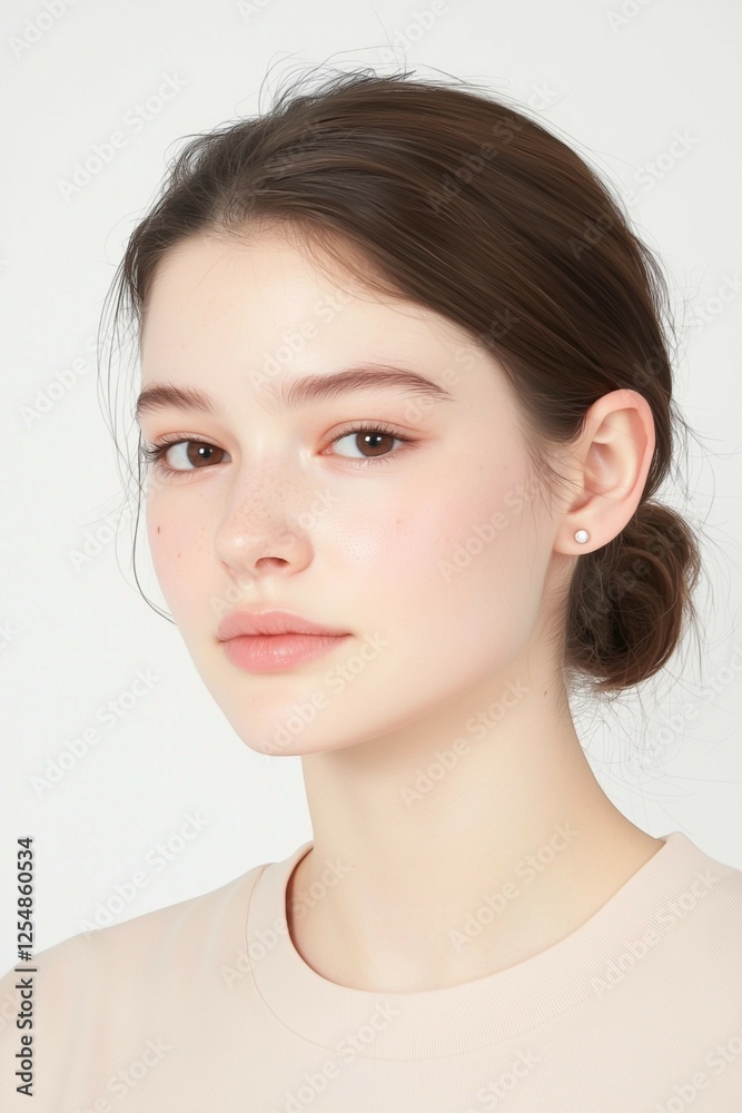 Minimalist Beauty Portrait of a Woman with Natural Glow and Subtle Freckles Minimalist Beauty Portrait of a Woman with Natural Glow and Subtle Freckles