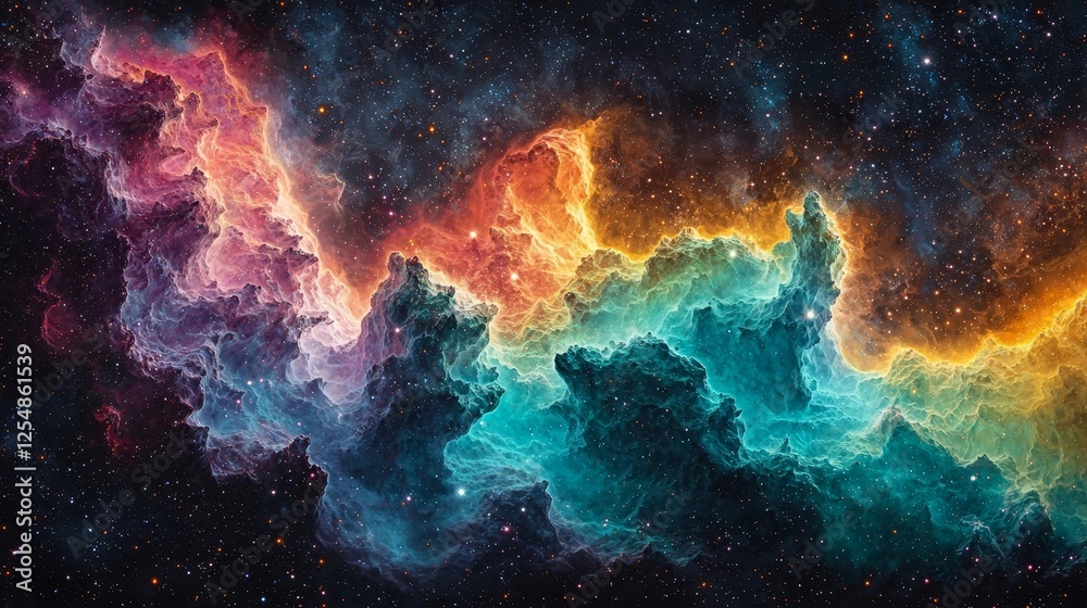 Radiant Cosmic Nebula with Fractal like Designs in Vibrant Shades of Neon Green Blue and Pink Radiant Cosmic Nebula with Fractal like Designs in Vibrant Shades of Neon Green Blue and Pink