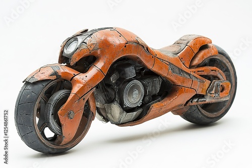 Weathered Orange Futuristic Motorcycle Model photo