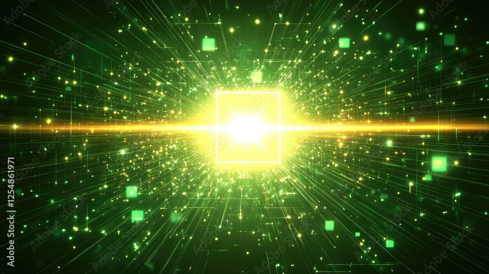 Obraz premium Green energy burst, digital data stream, technology innovation