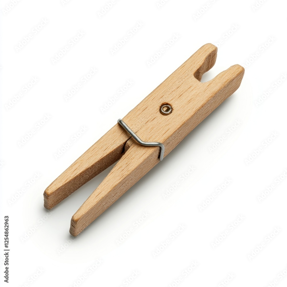 Wooden clothespin on white background; household item Wooden clothespin on white background; household item