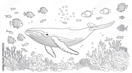 Ocean Coloring Page Whale Fish Coral Reef photo