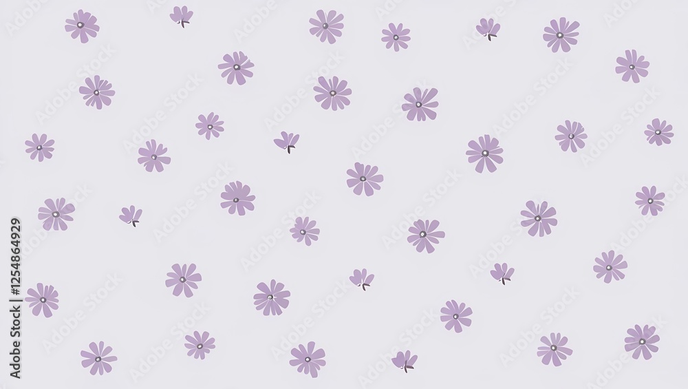 A pattern of small purple flowers scattered on a light background. The design is simple and aesthetic, creating a gentle and charming visual effect. A pattern of small purple flowers scattered on a light background. The design is simple and aesthetic, creating a gentle and charming visual effect.
