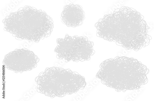 もやもやした想像吹き出しベクターイラストセット シンプル 流体シェイプ グレー 灰色 