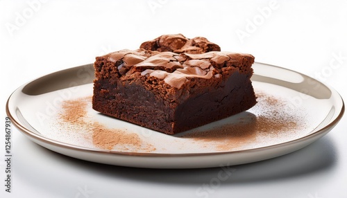 Wallpaper Mural Chocolate cake on white plate on a white background Torontodigital.ca