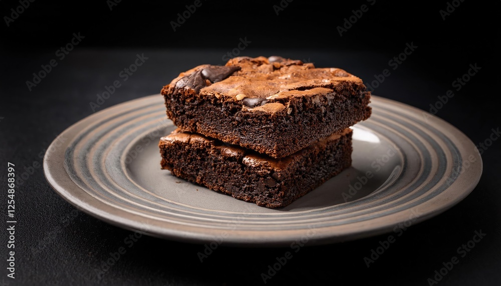 Chocolate cake on white plate on a black background Chocolate cake on white plate on a black background