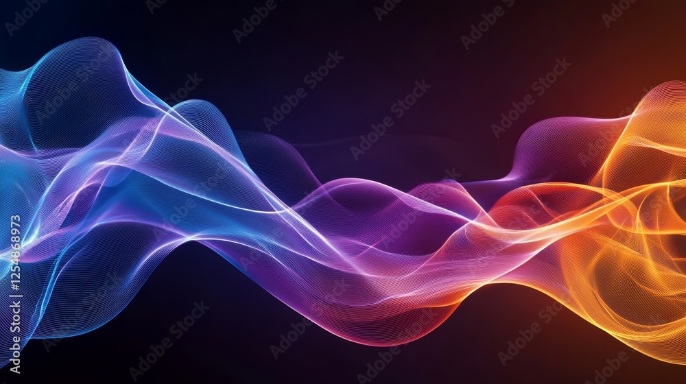 Obraz premium Abstract Glowing Wavy Lines In Motion On Dark Background Creates Dynamic Visual Experience
