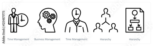 A set of 5 business icons as time management, business management, hierarchy