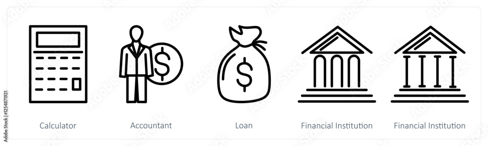 A set of 5 business icons as calculator, accountant, loan A set of 5 business icons as calculator, accountant, loan