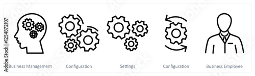 A set of 5 business icons as business management, configuration, settings
