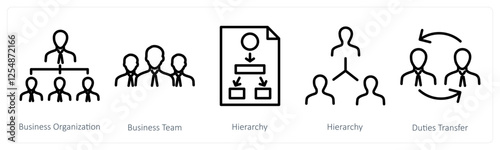 A set of 5 business icons as business organization, business team, hierarchy