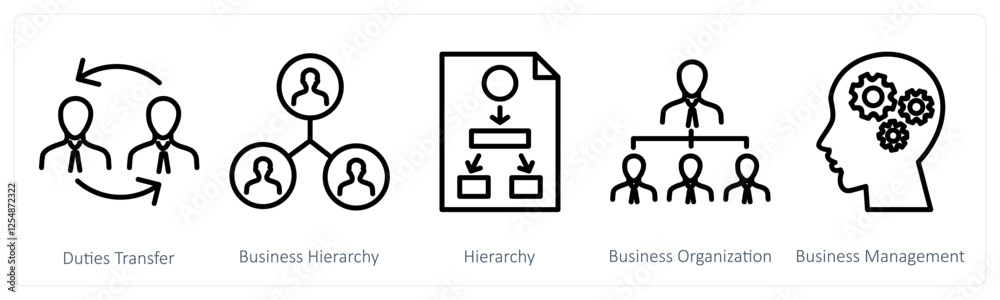 A set of 5 business icons as duties transfer, business hierarchy, hierarchy A set of 5 business icons as duties transfer, business hierarchy, hierarchy