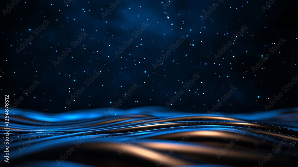 Serene waves under a starry night sky. Serene waves under a starry night sky.