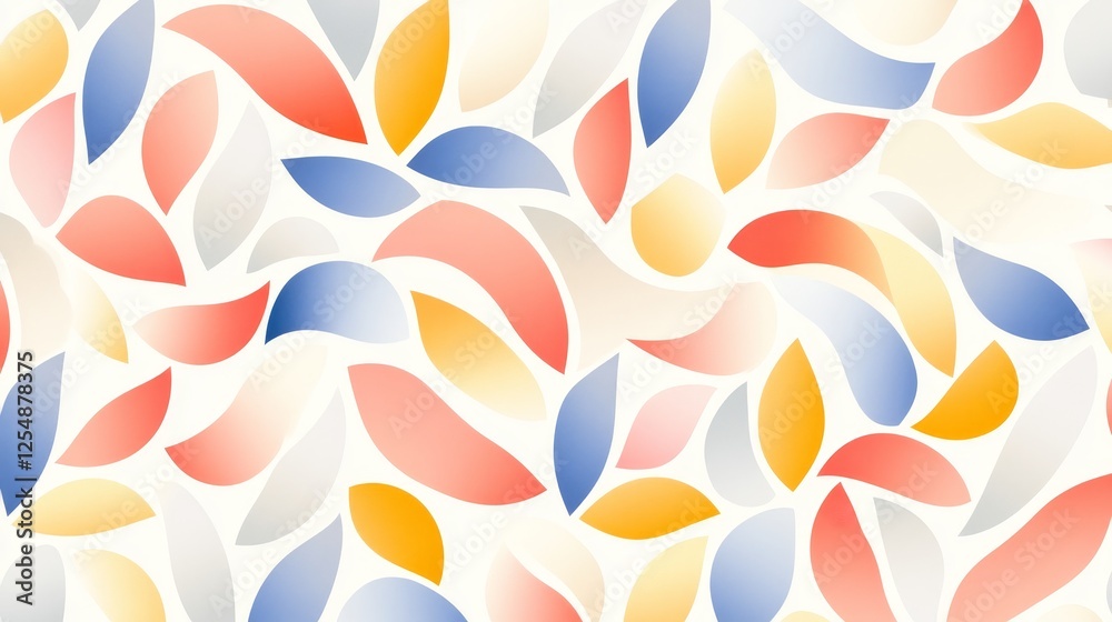 Abstract Organic Shapes Pattern with Gradient Tones of Coral Blue Yellow and White on a White Background Abstract Organic Shapes Pattern with Gradient Tones of Coral Blue Yellow and White on a White Background