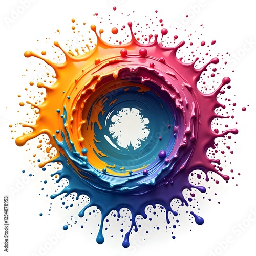 Vibrant Circular Paint Splash Abstract Colorful Swirl Design Perfect for Backgrounds