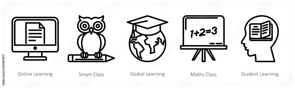 Fototapeta premium A set of 5 education icons as online learning, smart class, global learning