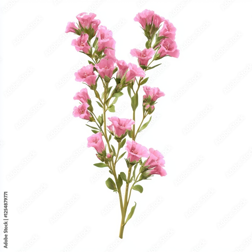 Delicate Pink Flowers on Green Stem Isolated Against White Background for Nature and Floral Design Projects Delicate Pink Flowers on Green Stem Isolated Against White Background for Nature and Floral Design Projects
