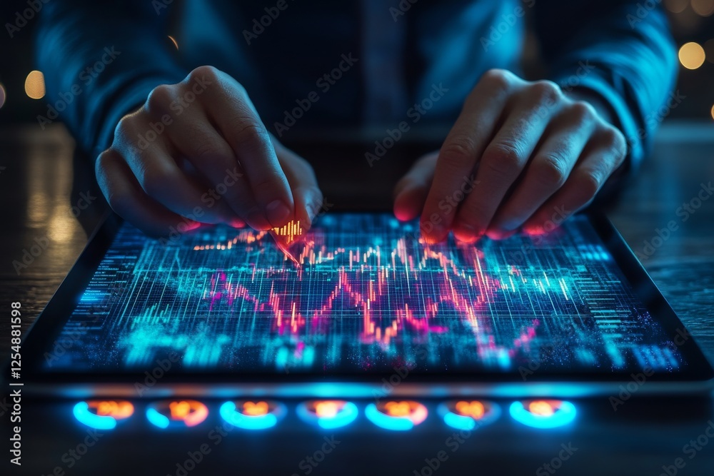 A businessman works on a digital tablet. Generative AI A businessman works on a digital tablet. Generative AI