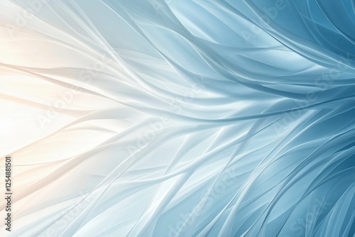 Swirling blue and white fabric flowing softly in bright light, creating an ethereal atmosphere of calm and elegance. Generative AI
