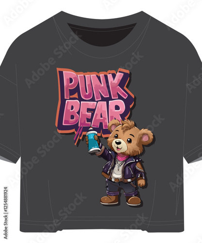 Punk Bear text with cute bear vector illustration graphic design for t-shirt print or any design.