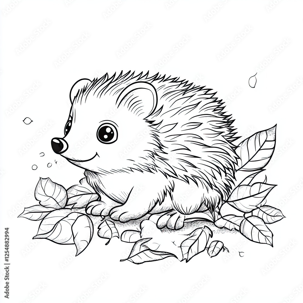 Obraz premium Adorable Hedgehog Autumn Leaves Coloring Page Design for Kids
