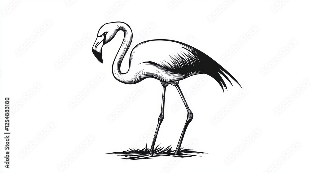 Obraz premium black and white vector illustration of a flamingo