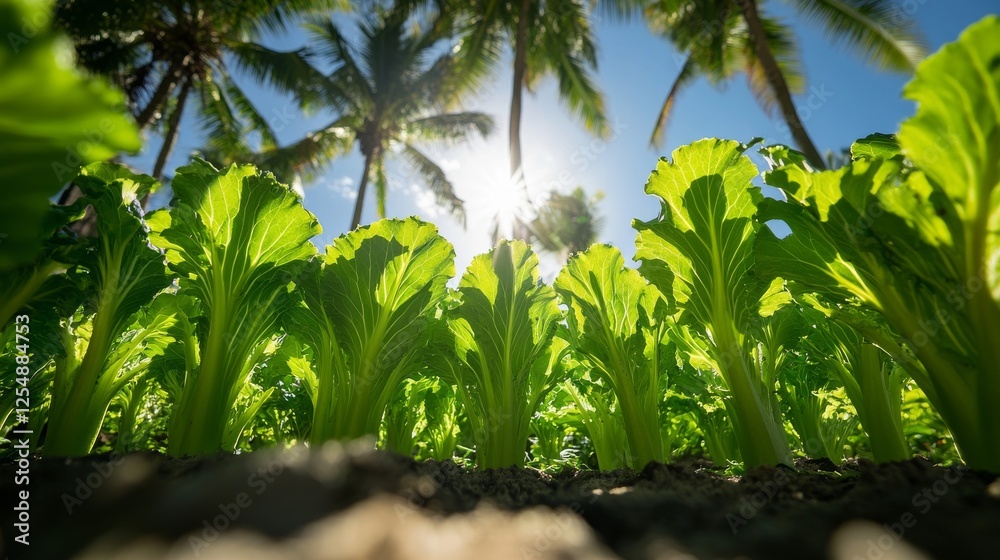 27.A detailed closeup of green stem lettuce plants growing in a sunny garden, showcasing their vibrant green foliage and healthy, upright stems. 27.A detailed closeup of green stem lettuce plants growing in a sunny garden, showcasing their vibrant green foliage and healthy, upright stems.