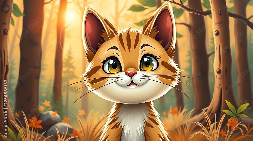 Adorable Cartoon Cat in a Playful Setting Adorable Cartoon Cat in a Playful Setting