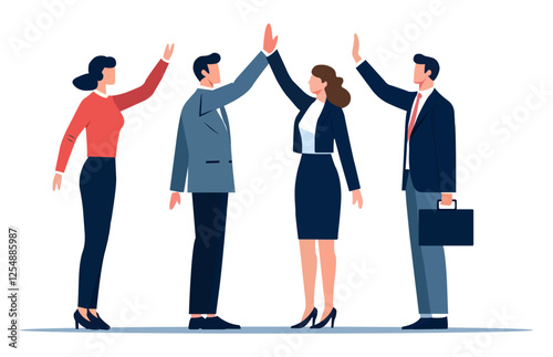 Teamwork and Corporate Success Flat Vector Illustration of Business Partnership and High-Five Gesture 