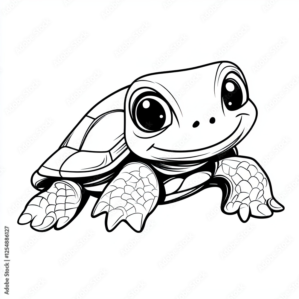 Fototapeta premium Simple Turtle Coloring Page Flat Design Illustration for Kids