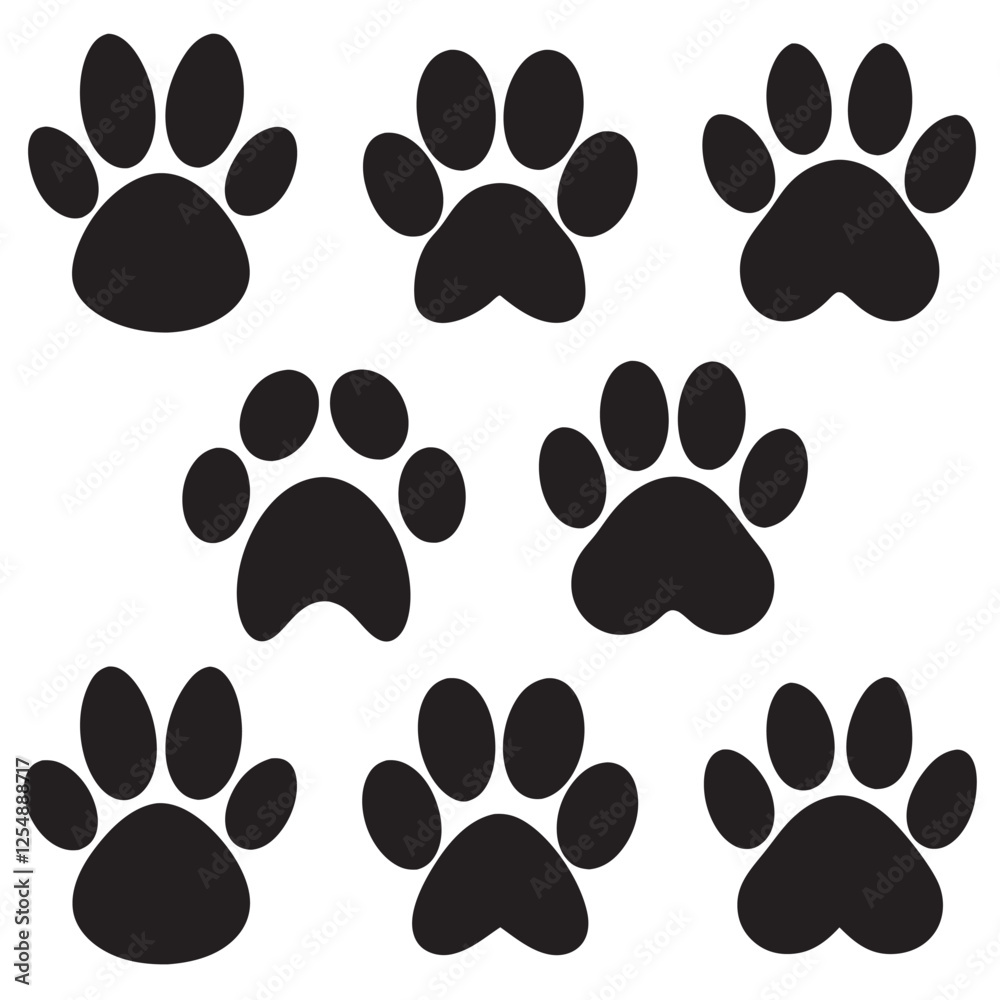 Fototapeta premium Paw silhouettes set pack of vector silhouette design 