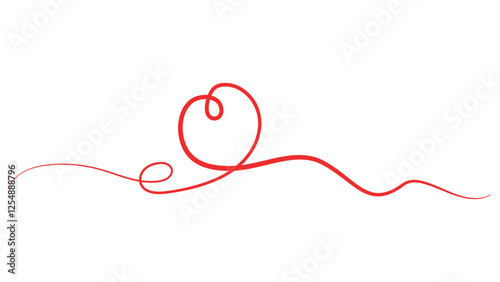Hand drawn line art heart shape design isolated on white background. Red love symbol. Valentine's Day. Vector Graphic.