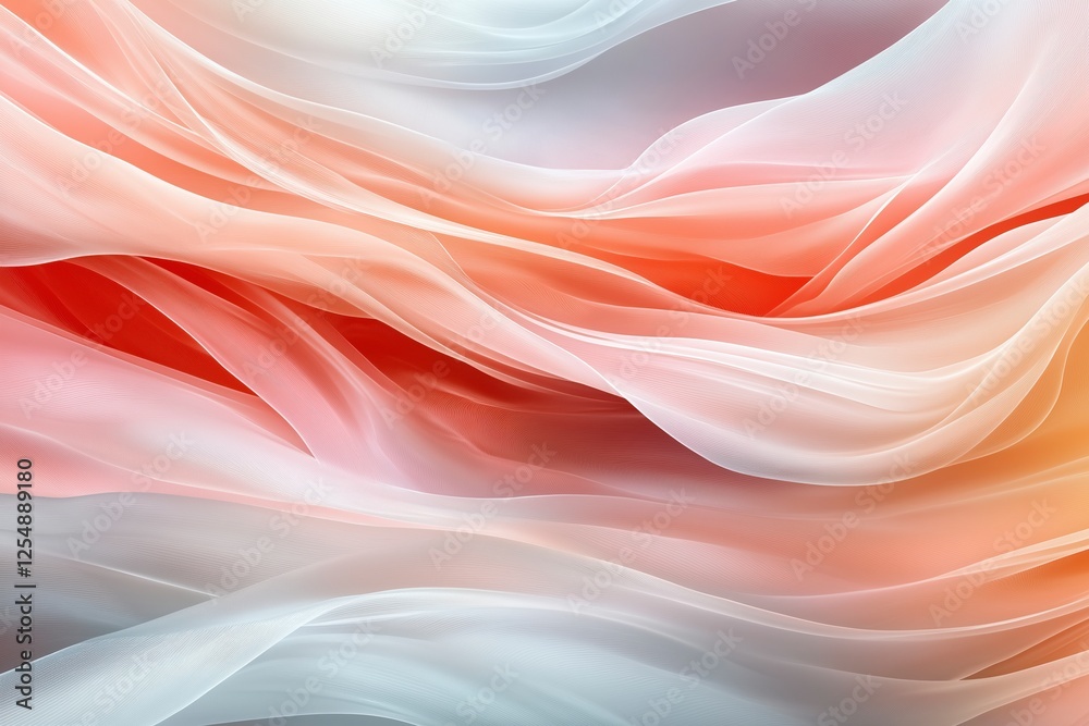 Fototapeta premium Flowing layers of translucent fabric in soft pastel hues create an ethereal atmosphere in a serene, artistic composition. Generative AI