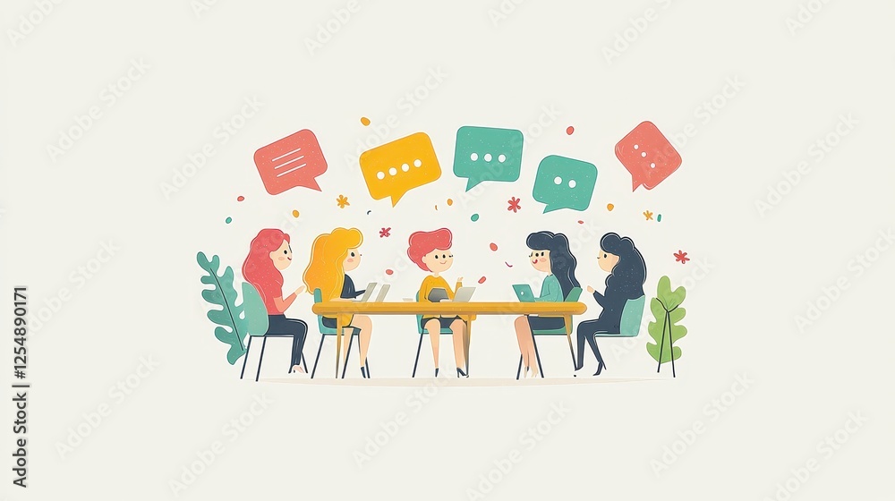 Professional environment for team collaboration meeting an illustrative graphic Professional environment for team collaboration meeting an illustrative graphic