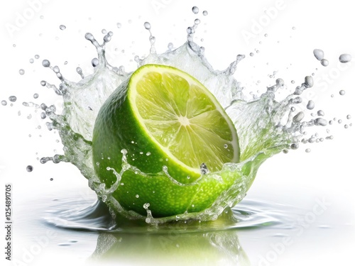 Lime Juice Splash Photography, Isolated White Background, Urban Exploration Photography Style, High-Resolution PNG Image