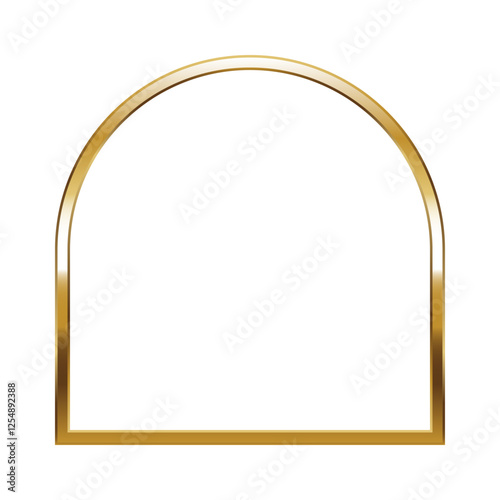 Arch gold frame. Isolated luxury arch shape golden border. Gold arch flat frame mockup design element. Vector illustration.
