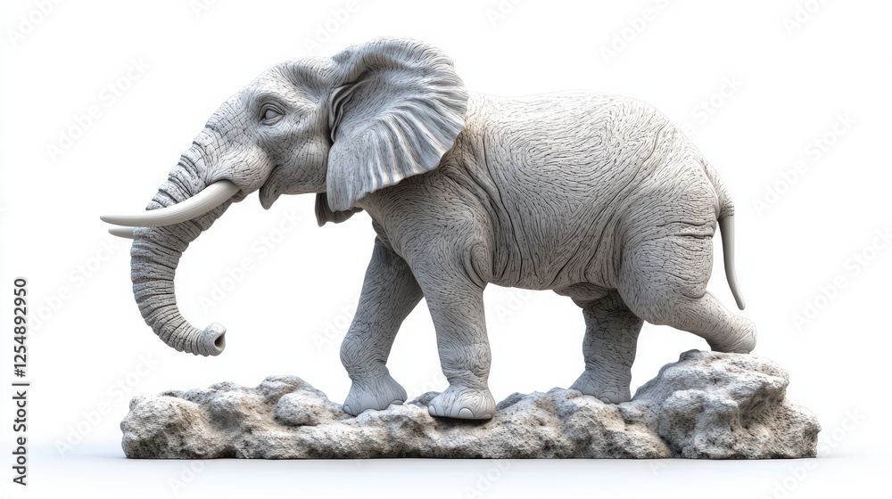 Fototapeta premium Elephant sculpture on rock minimalist design with 3d appearance and gigapixel quality