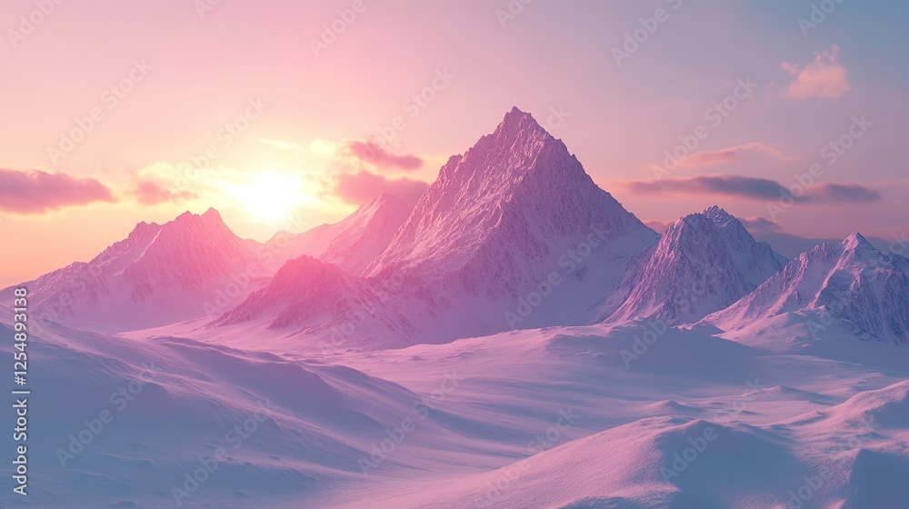 Sunrise over snow-covered mountain peaks in winter Sunrise over snow-covered mountain peaks in winter