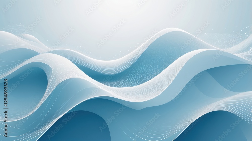 Fototapeta premium Elegant Abstract Blue and White Wavy Background with Geometric Mesh