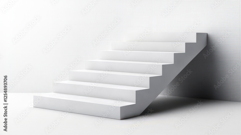 White staircase with textured steps and contemporary design in minimalistic interior setting White staircase with textured steps and contemporary design in minimalistic interior setting