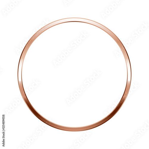 Round pink gold frame. Isolated luxury circle rose gold border. Copper ring flat frame mockup design element. Vector illustration.