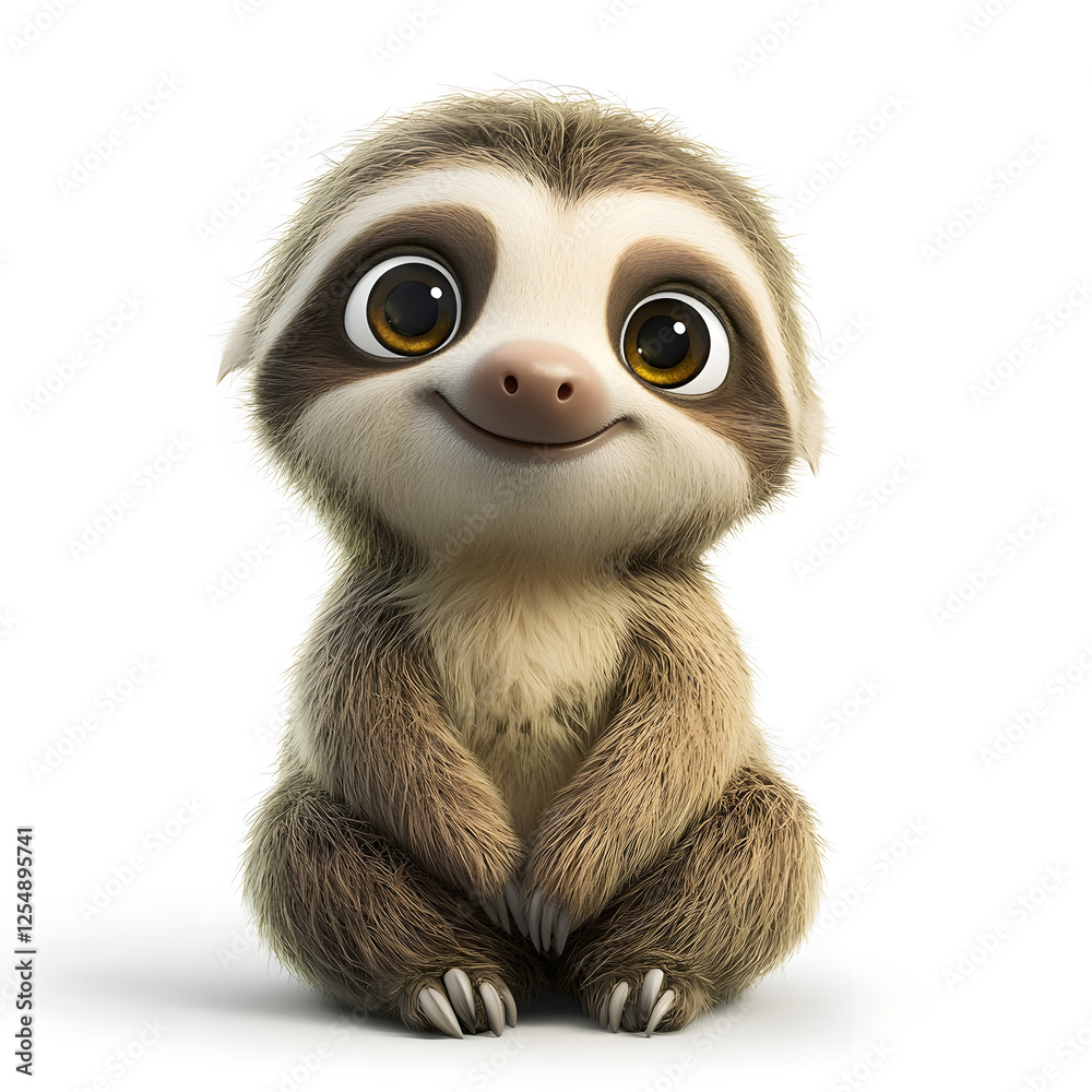 Obraz premium 3d cartoon cute illustration of sloth on white background
