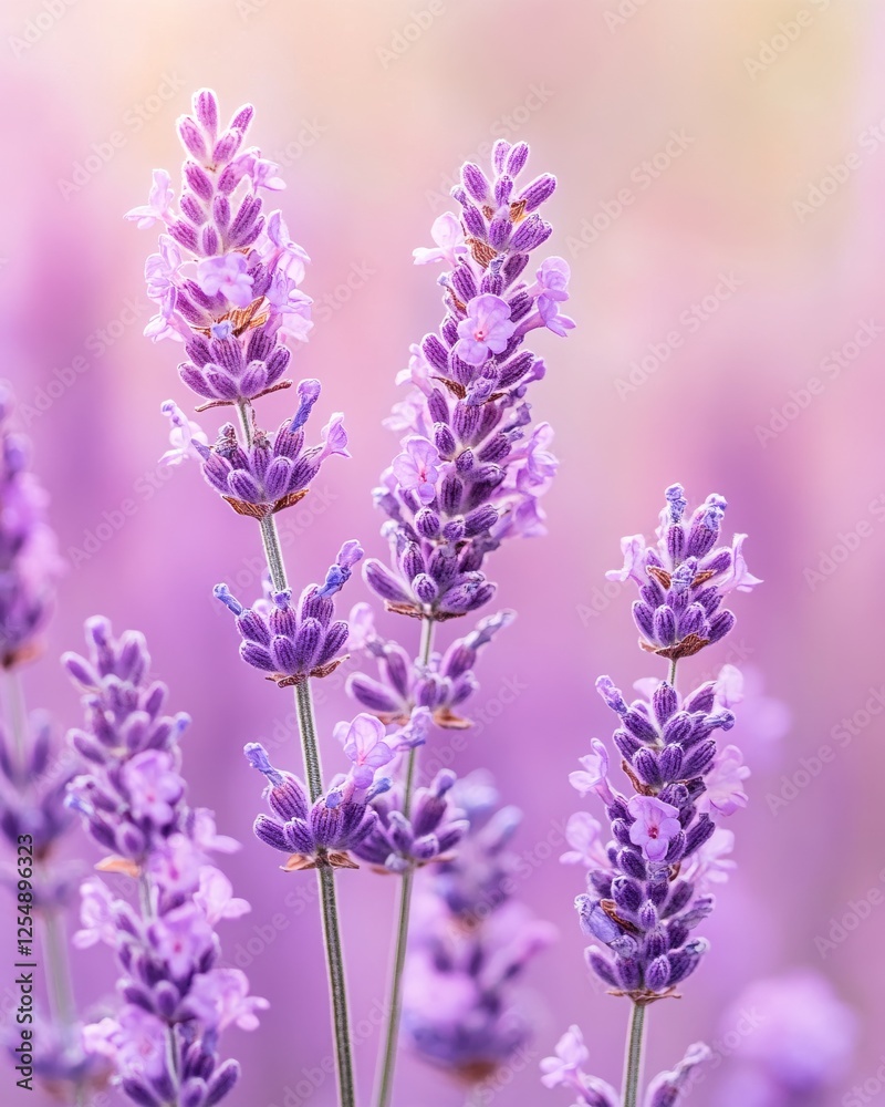 Fototapeta premium Lavender Bloom in Soft Light Aromatic Purple Flowers in a Garden Floral Beauty Delicate